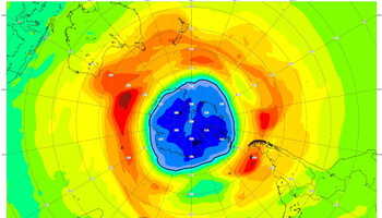 La mappa del buco dell'ozono al Polo Sud. Foto ESA (ANSA)