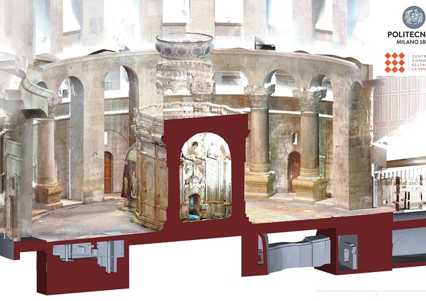 Vista 3D del pavimento e della Rotonda dell’Anastasi della Basilica del Santo Sepolcro (fonte: Polimi) (ANSA)