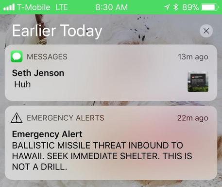 Hawaii, il messaggio inviato dalle autorità in cui si annunciava il missile © AP