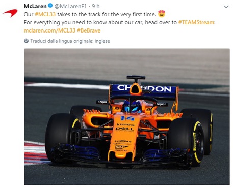 Il tweet sulla nuova McLaren © Ansa
