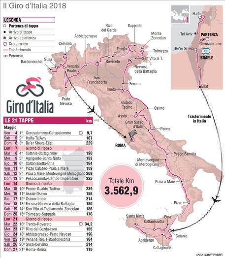 La Planimetria generale del Giro d'Italia 2018 © ANSA