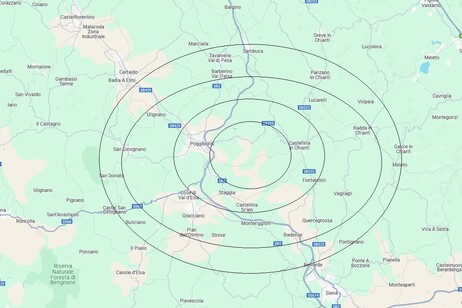 Terremoto nel Senese (rielaborazione da fonte Google Maps)