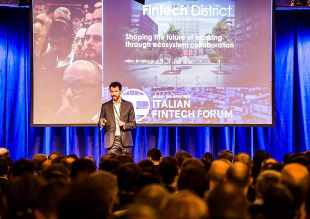 Marco Scappa, Fintech district, Open Innovation Specialist, durante il suo intervento all'Italian  Fintech Forum all'Hotel Meli © ANSA