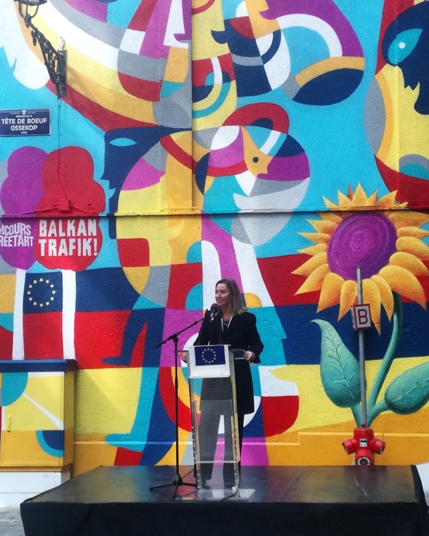 Murales Balcani Bruxelles, Mogherini - RIPRODUZIONE RISERVATA