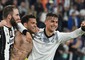 Gonzalo Higuain (s), Dani Alves (c) e Paulo Dybala (d) esultano alla fine di Juventus-Monaco, la Juve e' in finale © Ansa