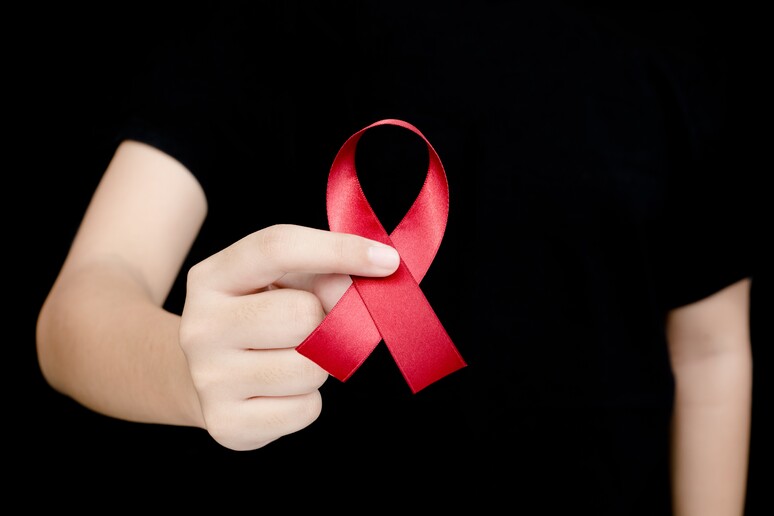 La coccarda rossa simbolo dell 'Aids - RIPRODUZIONE RISERVATA