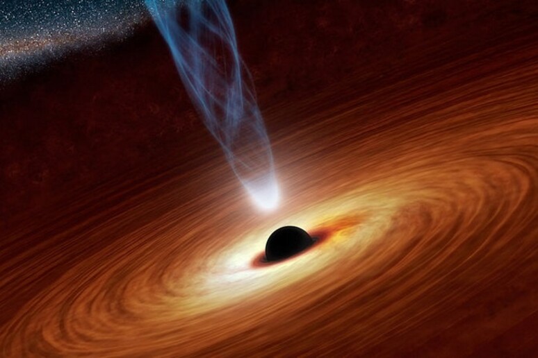 Rappresentazione artistica di un buco nero e del suo orizzonte degli eventi, il limite oltre il quale tutto, luce compresa, è ingoiato dalla sua attrazione gravitazionale. (fonte: (NASA-JPL-Caltech) - RIPRODUZIONE RISERVATA