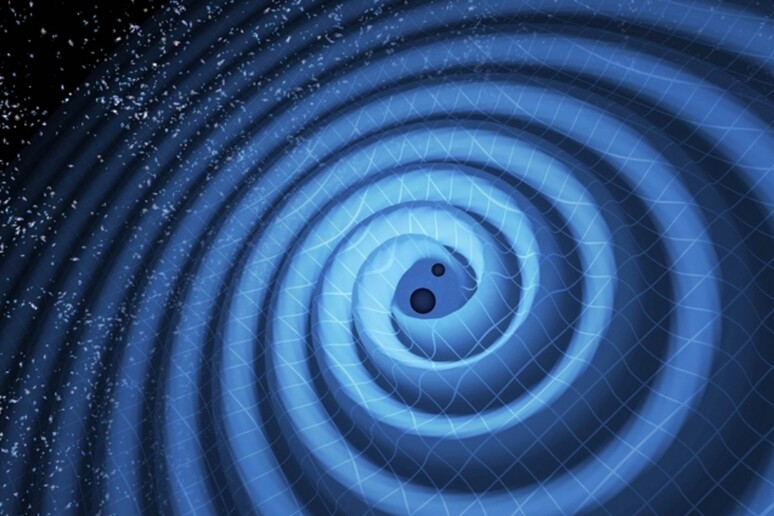 Rappresentazione grafica dell 'onda gravitazionale generata dalla fusione di due buchi neri (fonte: T. Pyle/LIGO) - RIPRODUZIONE RISERVATA