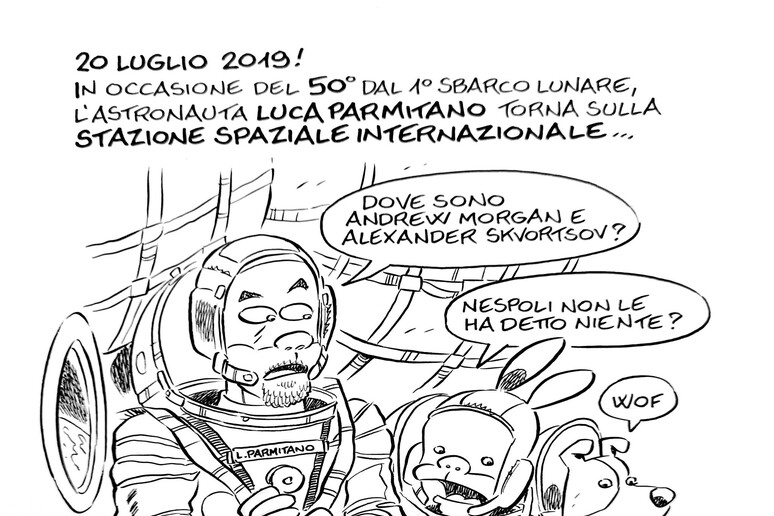 La vignetta che Leo Ortolani dedica su Twitter all 'astronauta Luca Parmitano - RIPRODUZIONE RISERVATA