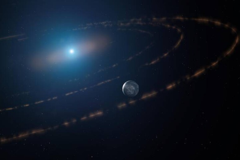 Rappresentazione artistica della stella nana bianca WD1054–226 attorno alla quale orbitano nubi di detriti planetari e un pianeta nella sua zona abitabile (fonte: Mark A. Garlick / markgarlick.com) - RIPRODUZIONE RISERVATA