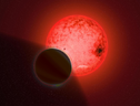 Rappresentazione artistica della coppia formata dalla nana rossa TOI-5205 e dal suo pianeta TOI-5205b (fonte: Image by Katherine Cain, courtesy of the Carnegie Institution for Science) (ANSA)
