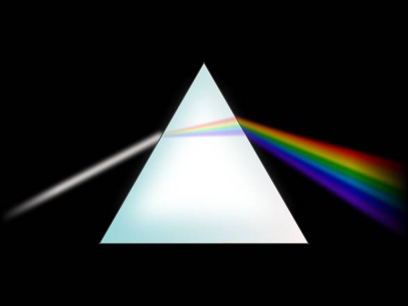 La scomposizione della luce in un prisma (fonte: Prism-rainbow.svg)