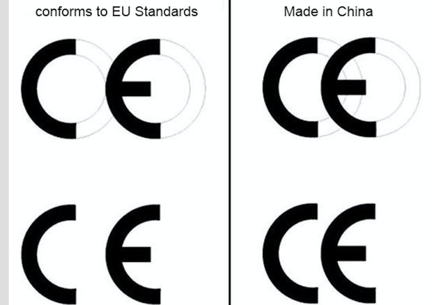 Il marchio CE europeo e quello cinese (foto: Ansa)