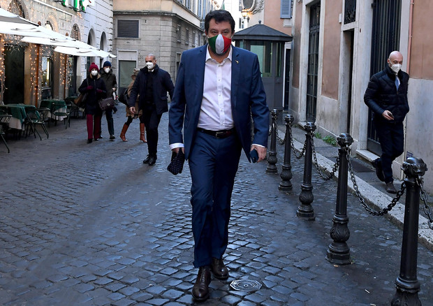 Matteo Salvini arriva alla Camera (ANSA)