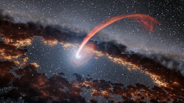 Rappresentazione artistica della materia di una stella risucchiata da un buco nero (fonte: NASA/JPL-Caltech)
