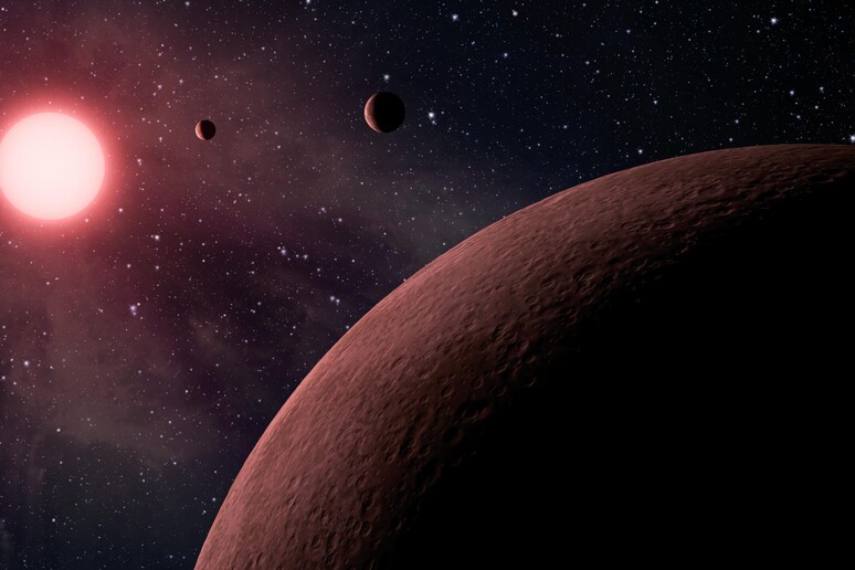 Rappresentazione artistica di un sistema solare con tre pianeti (fonte: NASA) - RIPRODUZIONE RISERVATA