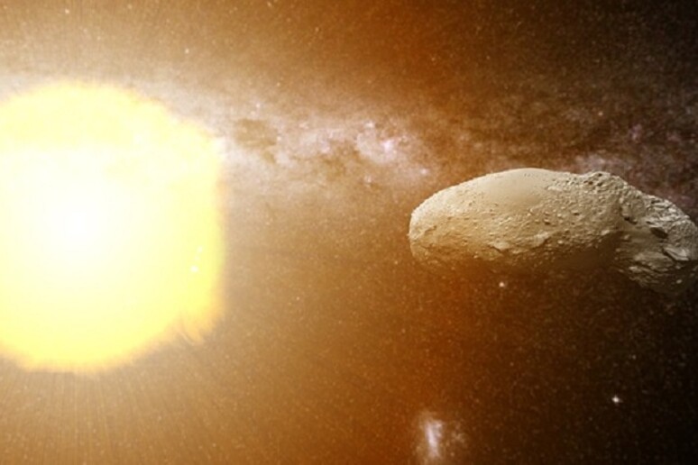Rappresentazione artistica dell’asteroide Itokawa colpito dal vento solare (fonte: Curtin University) - RIPRODUZIONE RISERVATA