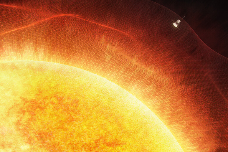 Rappresentazione artistica dell 'ingresso della Parker Solar Probe nell 'atmosfera solare (fonte: NASA 's Goddard Space Flight Center/Joy Ng) - RIPRODUZIONE RISERVATA