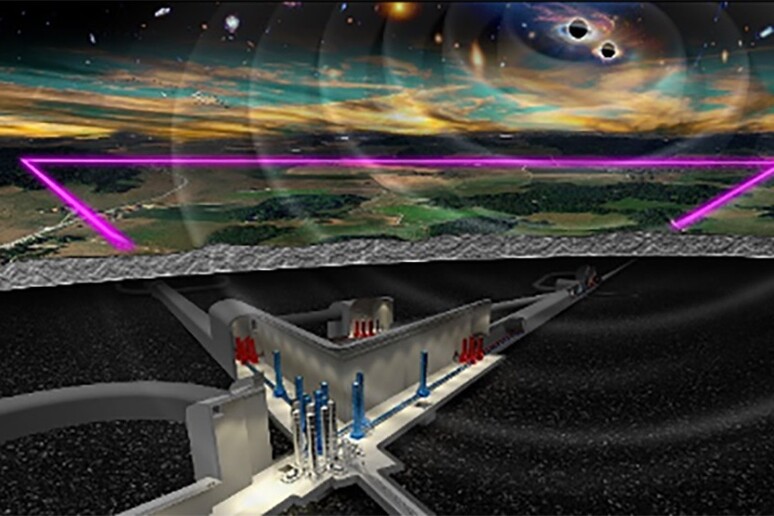 Rappresentazione artistica del futuro Einstein Telescope, destinato a catturare le onde gravitazionali (fonte: ET) - RIPRODUZIONE RISERVATA