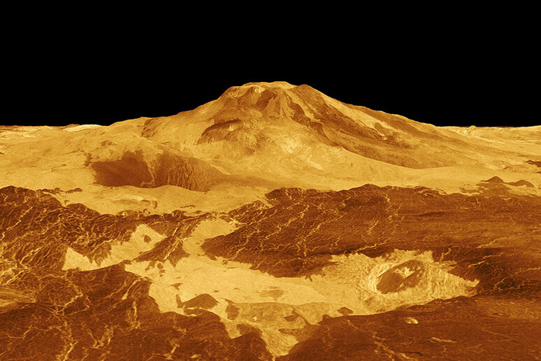 Il monte Maat su Venere, in falsi colori (fonte: David P. Anderson, SMU/NASA Science photo library) - RIPRODUZIONE RISERVATA